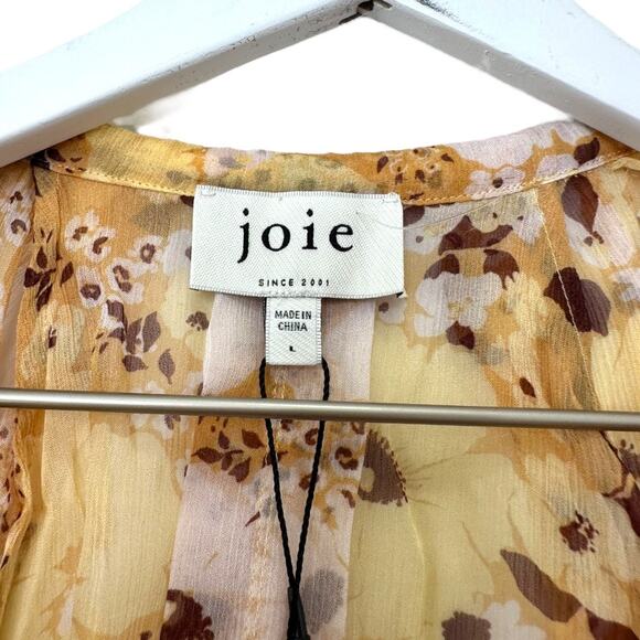 NWT Joie Brigitta Amber Gold Floral Blouson-Sleeve Blouse Size Large - Picture 3 of 11